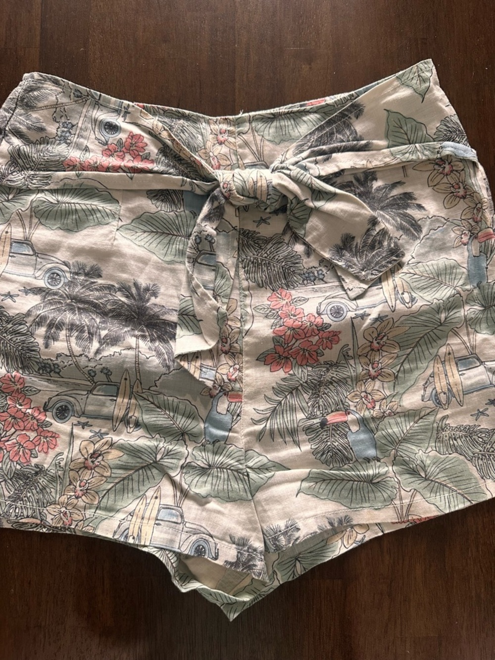 Artisan NY Tropical Print Tie Waist Linen Shorts Beach Vacation Women’s Size 6 - Picture 2 of 8